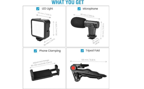 3-in-1 Vlogging Tripod Kit with LED Light, Microphone, Mini Stand & Remote