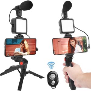 3-in-1 Vlogging Tripod Kit with LED Light, Microphone, Mini Stand & Remote